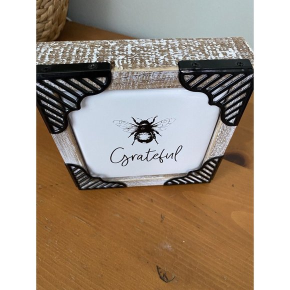 GRATEFUL Farmhouse 5.5” Metal Enamel Wood Sign Decor - Picture 2 of 6